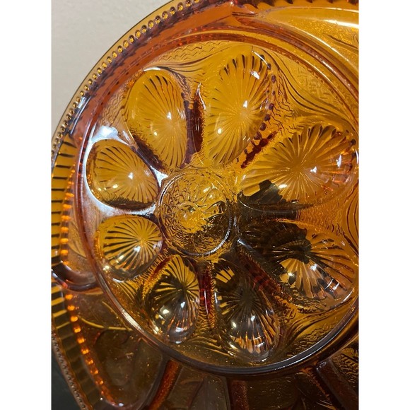 Vintage Amber Glass Deviled Egg & Relish Dish - Picture 3 of 7